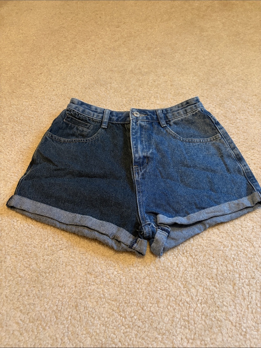 Shein High-Waist Two-Tone Denim Shorts